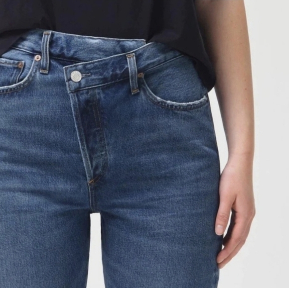 Agolde Blue Criss Cross Straight Leg Jeans Size 26 - Picture 3 of 11